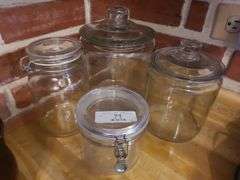 3 Glass Canisters & Plastic Canister
