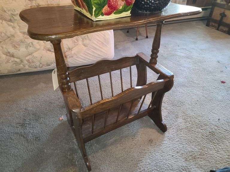Wood Magazine Stand/Table and Small Stool