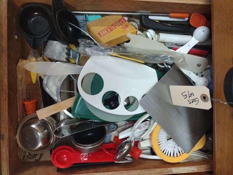 Contents Of 3 Drawers, Utensils, Measuring Cups, And Hand Mixers