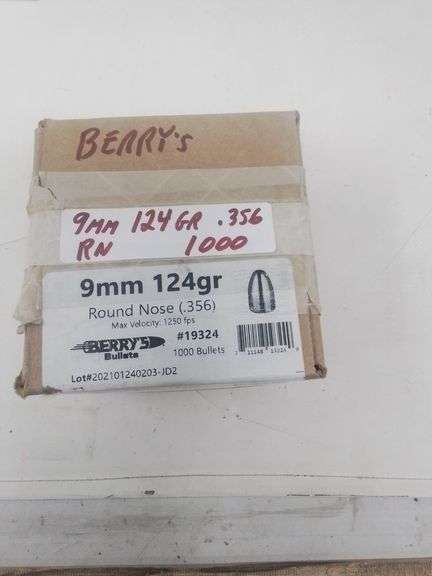 1000cnt. 9mm bullets 124gr RN
