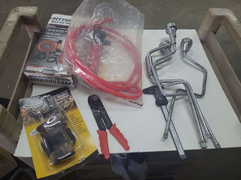 Assorted Hardware, Transfer Pump, Speed Handle Wrenches, And Wire Strippers