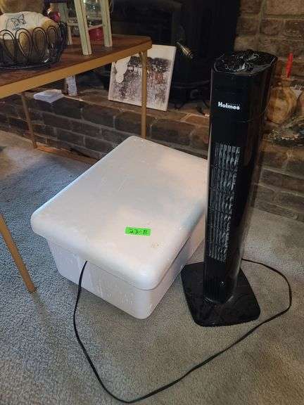 Styrofoam Cooler and Holmes Oscilating Fan