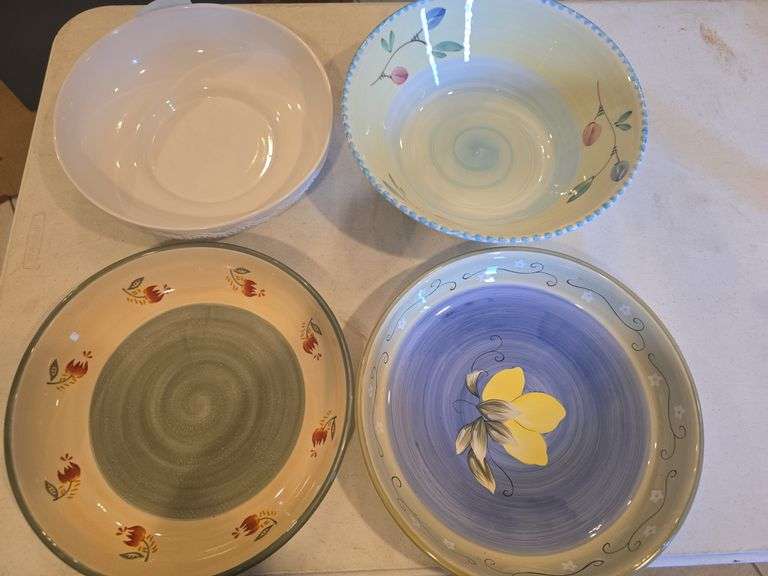 Lot of 4 Dishes, Hand Painted