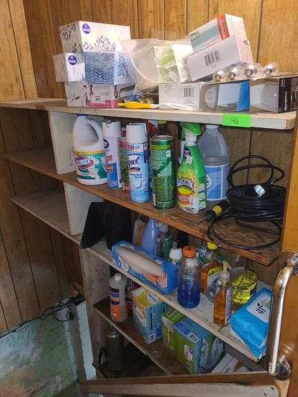 Assorted Partial Cleaning Supplies, Lightbulbs, And Tissues