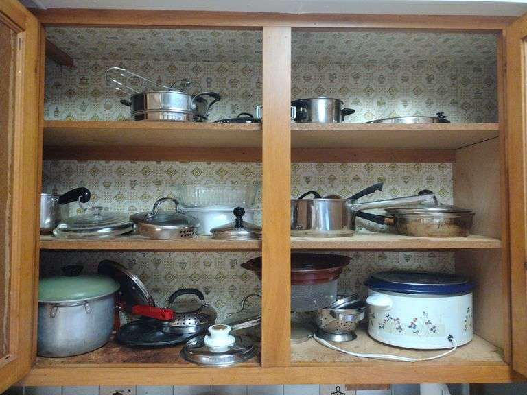 Contents Of Cabinet, Crock Pot, Pots, And Pans