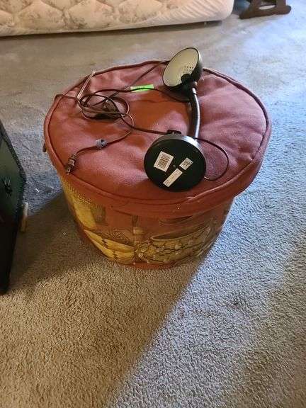 Covered Stool with Cushion and  Desk Lamp