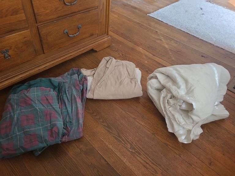 King Sized Sheets, Bedskirt, Mattress Pad, Framed Pictures, And Books