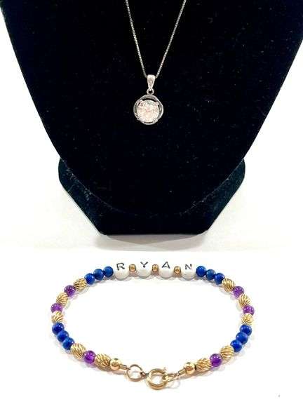 Sterling Silver Pendant/Chain & 14K Gold Clasp Beaded Bracelet