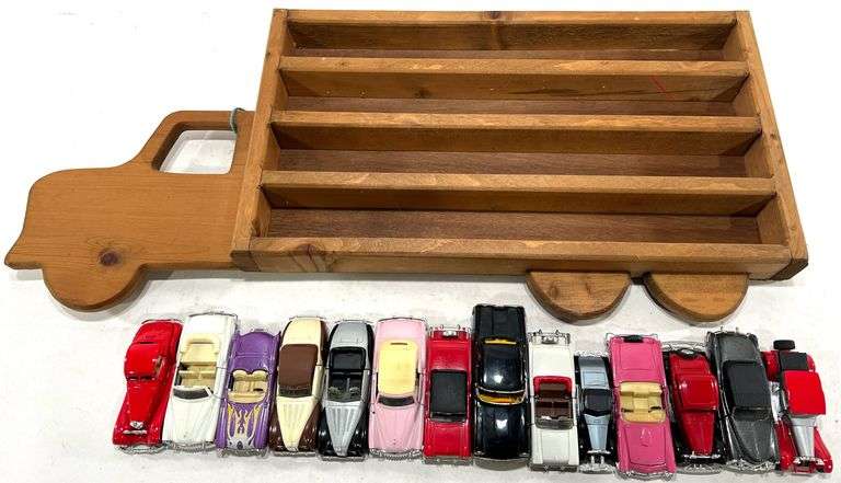 Handmade Wooden Truck Toy Display Shelf w/ Classic Car Toys