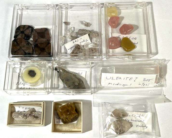 Box of Assorted Crystals: Topaz, Rutile, Zircon, Barite, More!