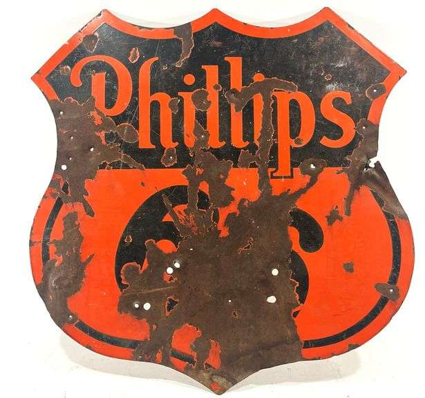 VTG Original Double Sided Porcelain Philips 66 Shield Sign