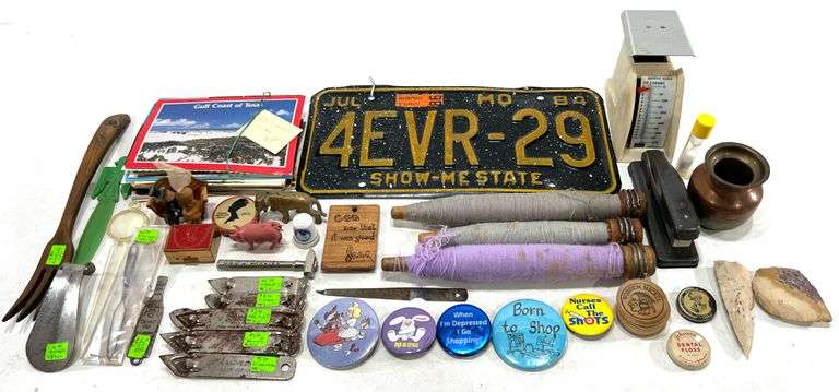 Missouri “4EVR-28” License Plate / Vintage Post Cards / Bottle Openers / Souvenirs / Scale / Pins / 