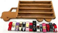Handmade Wooden Truck Toy Display Shelf w/ Classic Car Toys