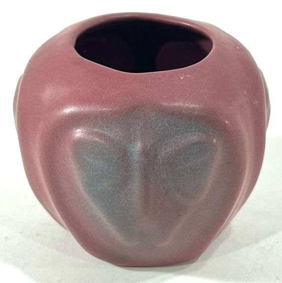 Van Briggle Burgundy Blue Spray  Embossed Butterfly Rose Bowl