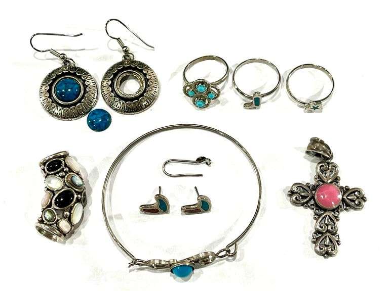 15.41 Grams Sterling Silver Cross Heart Pendant & More Costume Jewelry