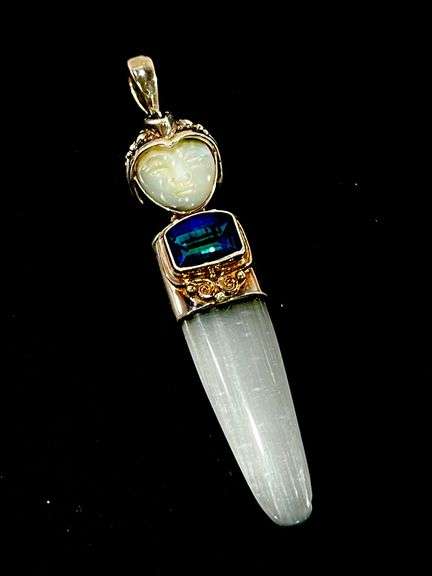 Sajen Sterling Silver Fiber Optic Glass MOP Mystic Topaz Goddess Pendant