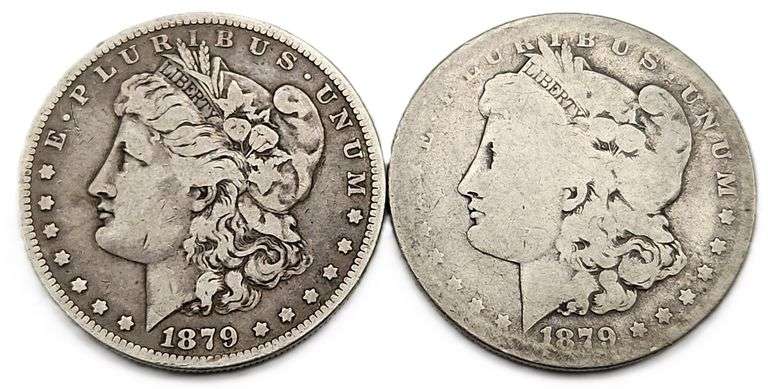 (2) 1879 Morgan Dollars, AG & Fine