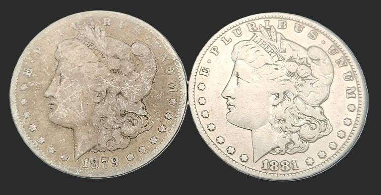 1879 & 1881 Morgan Dollars, Well Circulated