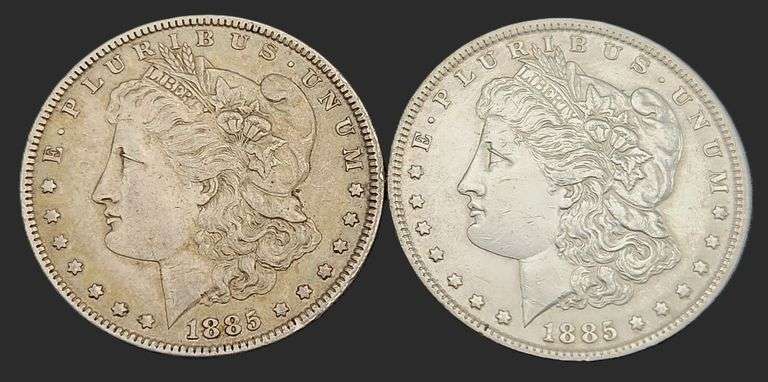 (2) 1885 Morgan Dollars, XF & AU Details