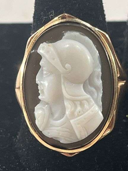 10K Gold Onyx Cameo Roman Gladiator Ring Sz 8 10 Grams