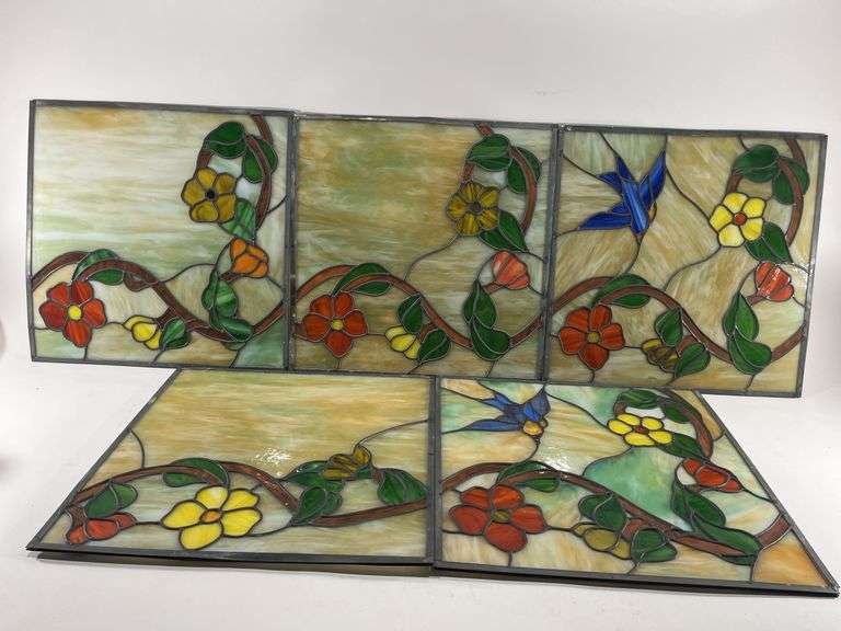 (5) Large Stained Glass Floral Panes