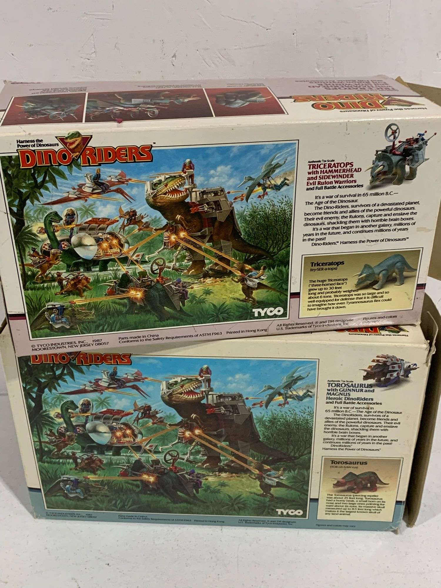 2 Tyco Dino-Riders (1987) Toys w/ Original Boxes - Black And