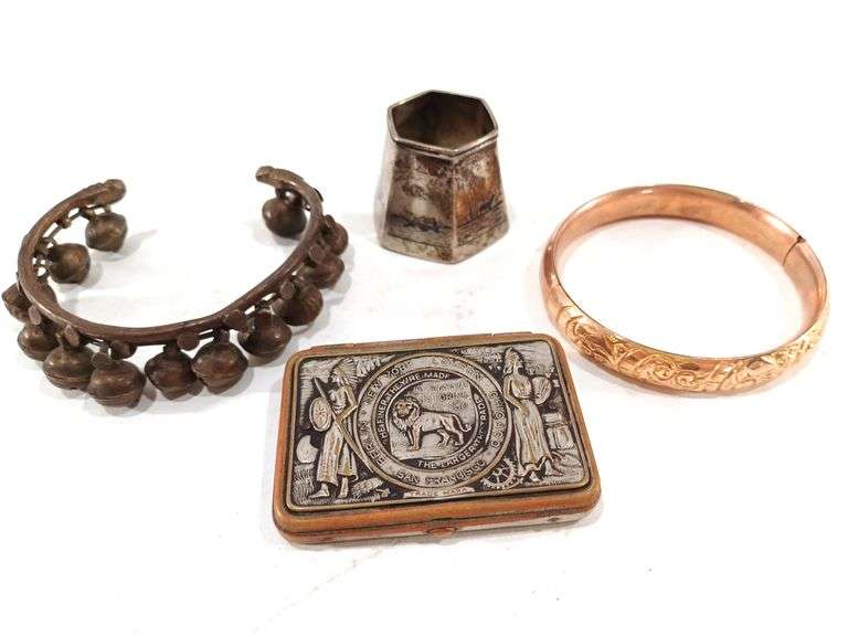 VTG Costume Jewelry: Bell Bracelet, Needle Box and More