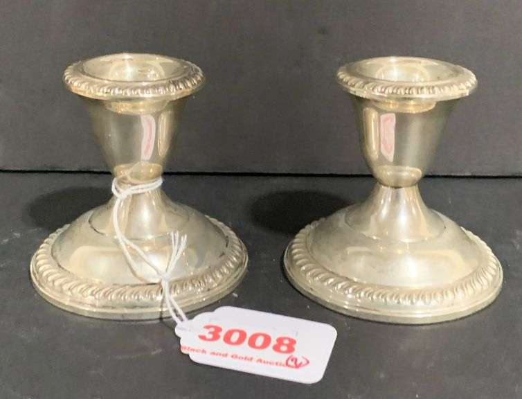 Pair of Empire Sterling Weighted Candleholders