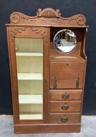 Antique Quartersawn Oak side by side Secretary Desk Bookcase cabinet
