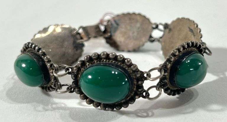 23.65 Gram Sterling Silver / Green Onyx Bracelet
