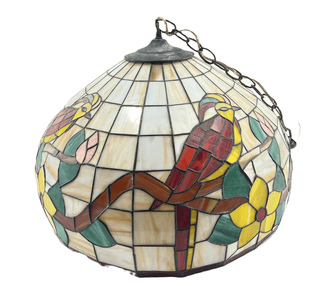 VTG Large Tiffany Style Stained Glass Hanging Lamp