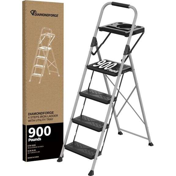 New DIAMOND FORGE 4 Step Ladder, Folding Step Stool with Tool Platform ...