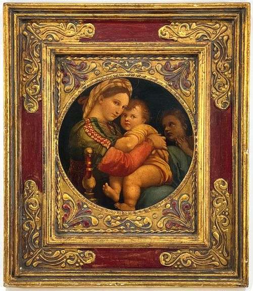 Antique Italian Framed Raphael’s “Madonna Della Seggiola” Print