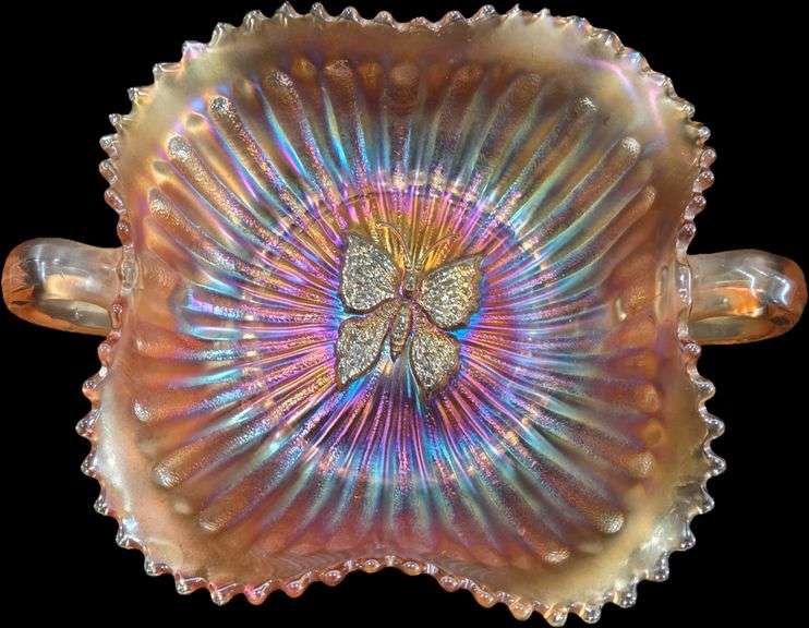 Northwood "Butterfly" Marigold Bonbon, Stunning Pastel Iridescence!