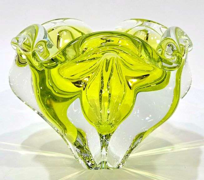 Large Art Glass Lime Green Free Form Vase