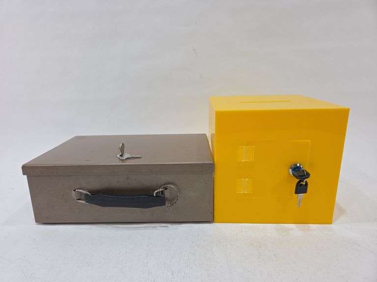 Metal Lockbox w Keys & Yellow Acrylic Dropbox w Keys - Black And Gold ...