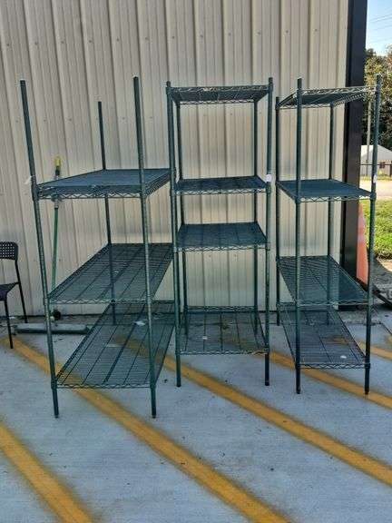 Green Racks (3) Green 4-Tier Heavy Duty Wire Racks - Black And Gold Auctions