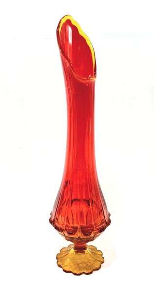 VTG Fenton Valencia Glass Paneled Footed Stretch Swung Vase MCM with Label- 24"