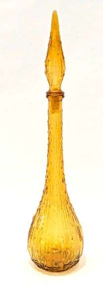 VTG Empoli Style Amber Glass Genie Bottle Decanter - 22" T