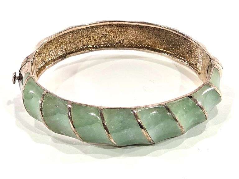 Large Sterling Silver Jade Bangle - 46.43 grams