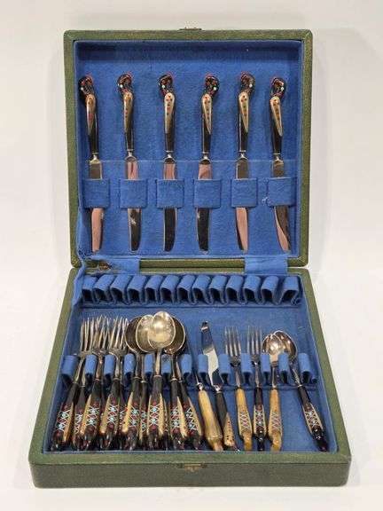 VTG Hand Carved FireBird Alfred Haddad D Jezzine Stainless Steel Flatware Set in Case