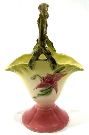 Hull Pottery Woodland Hi-Gloss Glaze Basket, 8 3/4" Tall