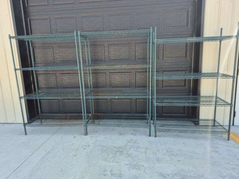 Green Racks (3) Green 4-Tier Heavy Duty Wire Racks - Black And Gold Auctions
