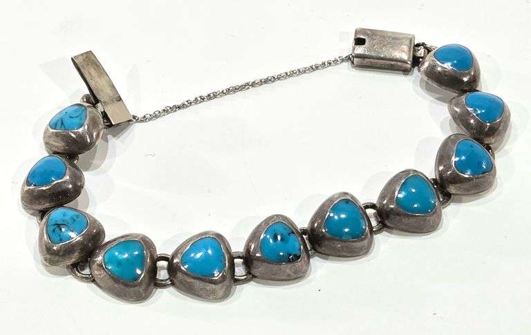 Mexico Sterling Silver & Turquoise Bracelet - 38.1 grams
