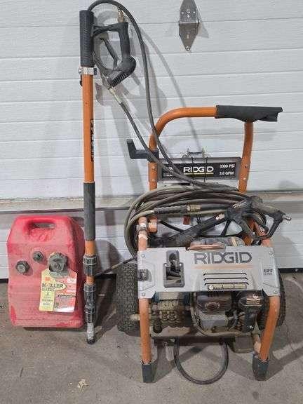 Ridgid 3300 PSI Pressure Washer W/6-Gallon Gas Can &amp; 2 Wands &amp; Hose ...