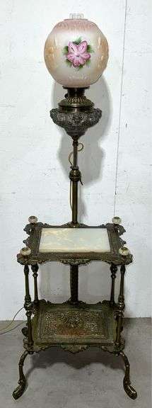 Antique Victorian Cast-Brass Marble Top Piano Lamp
