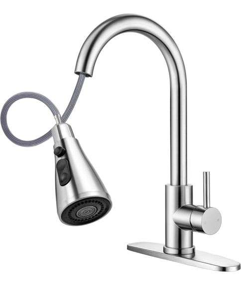 Kitchen Faucet with Pull-out Sprayer,Brushed Nickell Rotatable 304 Stainless Steel High main image 0