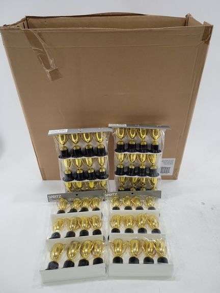 Small Trophy R Box Full of New Mini Trophies - Black And Gold Auctions