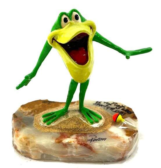 Signed Ron Lee - Michigan J. Frog Statue Figurine - Black And Gold Auctions