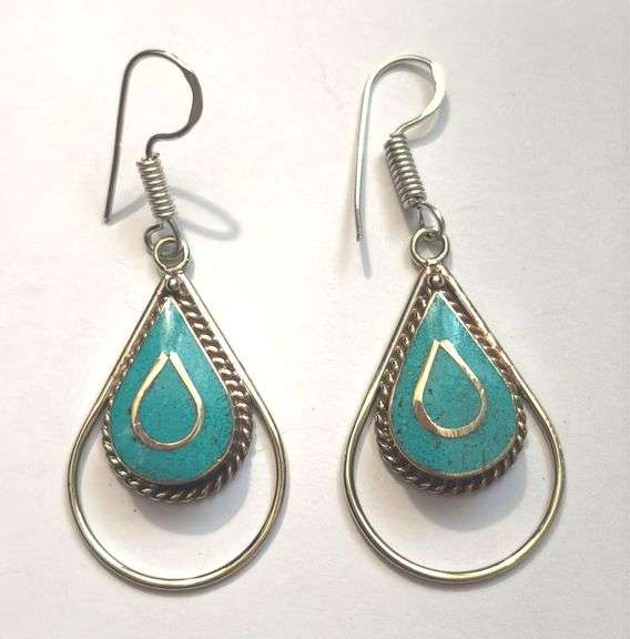 Turquoise Mosaic Teardrop Gold Earrings main image 0